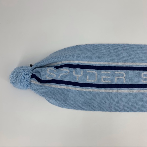 Spyder NWT Frost Blue Jacquard Logo Scarf with PomPoms, One Size - Picture 7 of 16